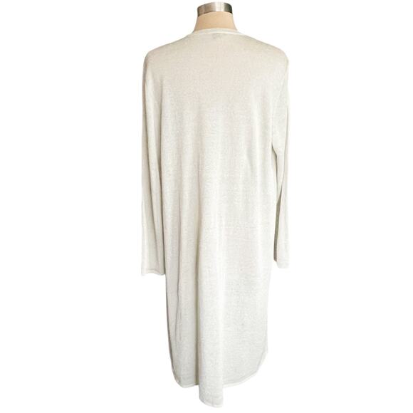 Eileen Fisher Organic Linen Blend Longline Open Front Cardigan Cream Metallic LG - Picture 3 of 7